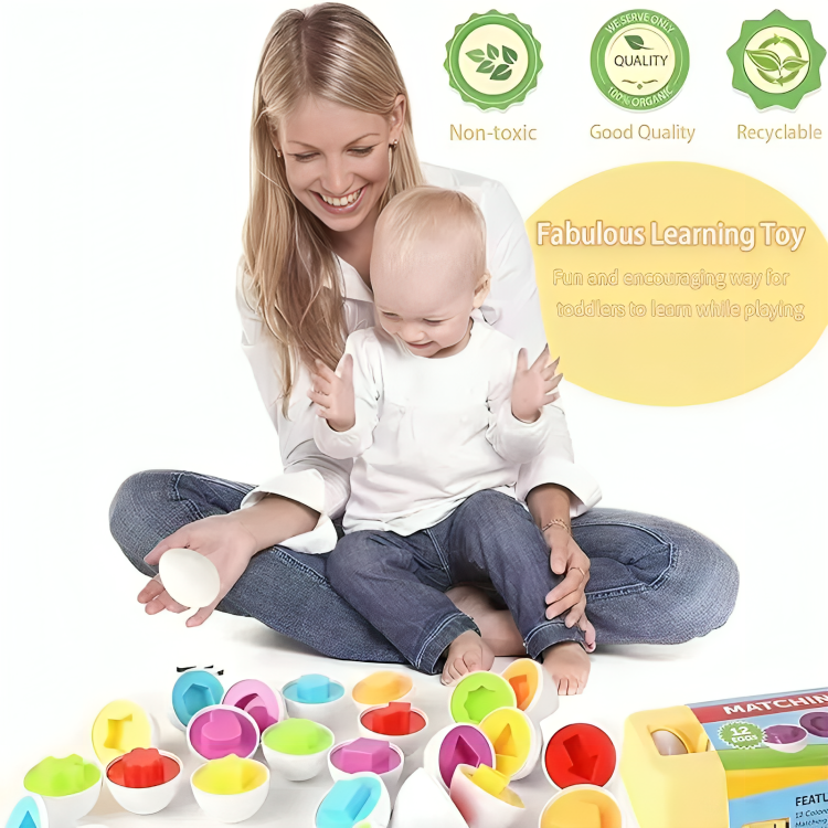 Toddler Puzzle Egg Set Shape & Color BPA-Free 12-Piece