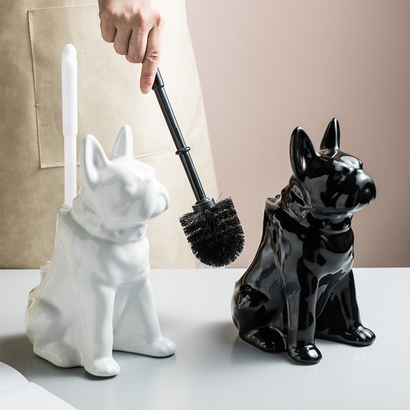 Toilet Brush Holder Bulldog Sculptural Concealed Ceramic