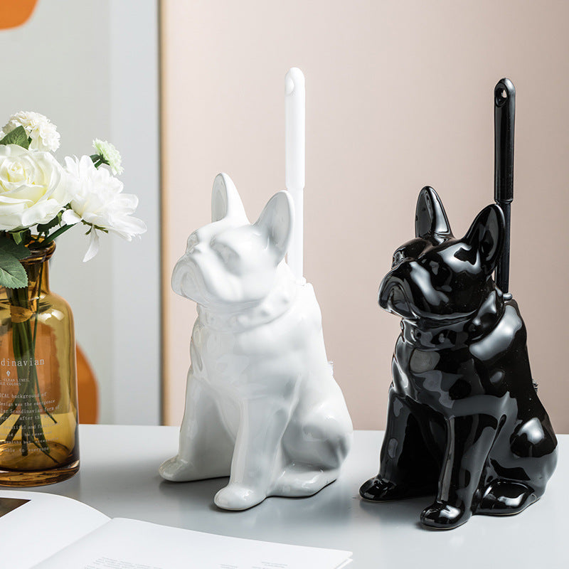Toilet Brush Holder Bulldog Sculptural Concealed Ceramic