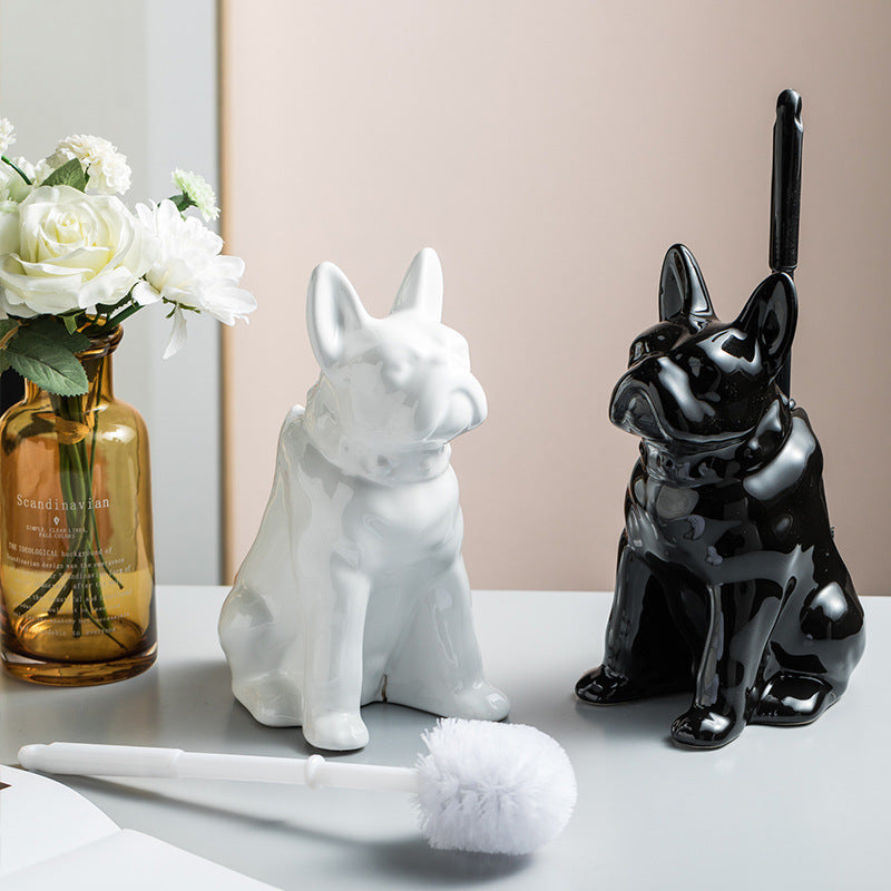 Toilet Brush Holder Bulldog Sculptural Concealed Ceramic