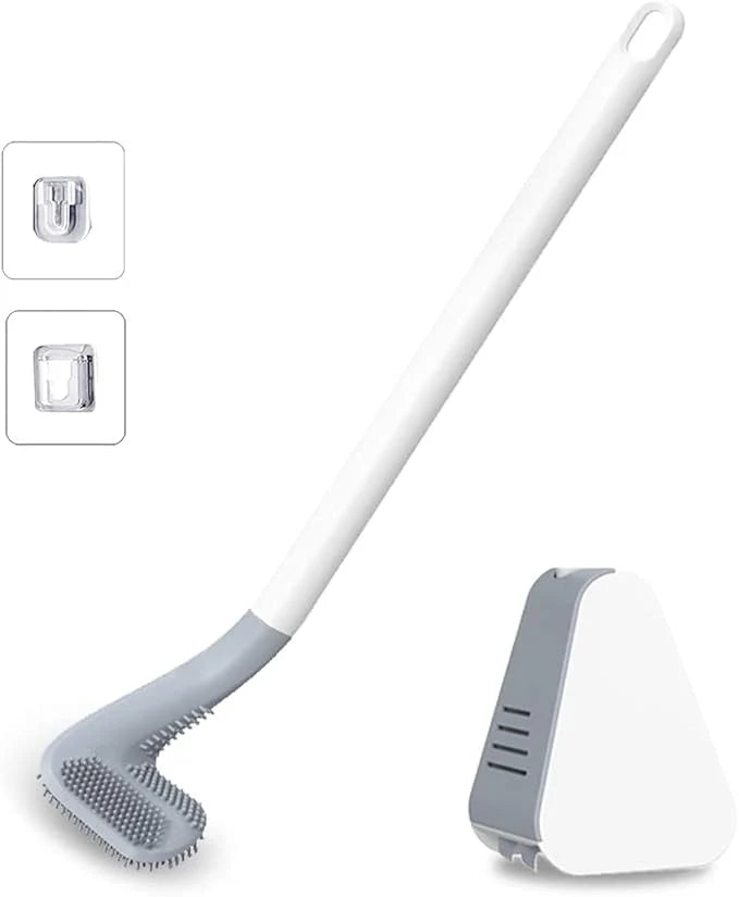 Toilet Brush Triangular Head Long Handle Anti-Adhesive TPR Bristles