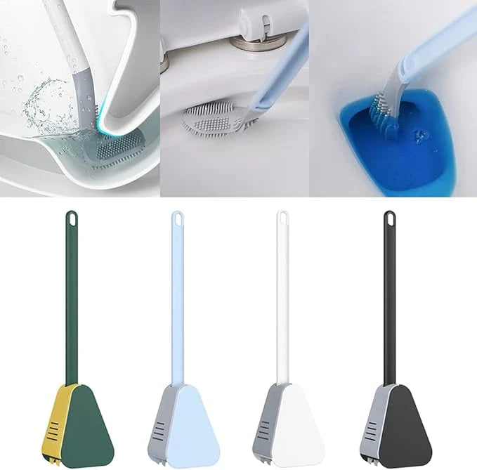 Toilet Brush Triangular Head Long Handle Anti-Adhesive TPR Bristles