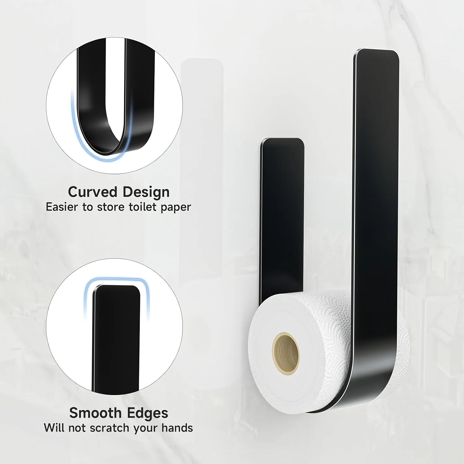 Toilet Paper Holder 3-Roll No-Drill Black Stainless Steel