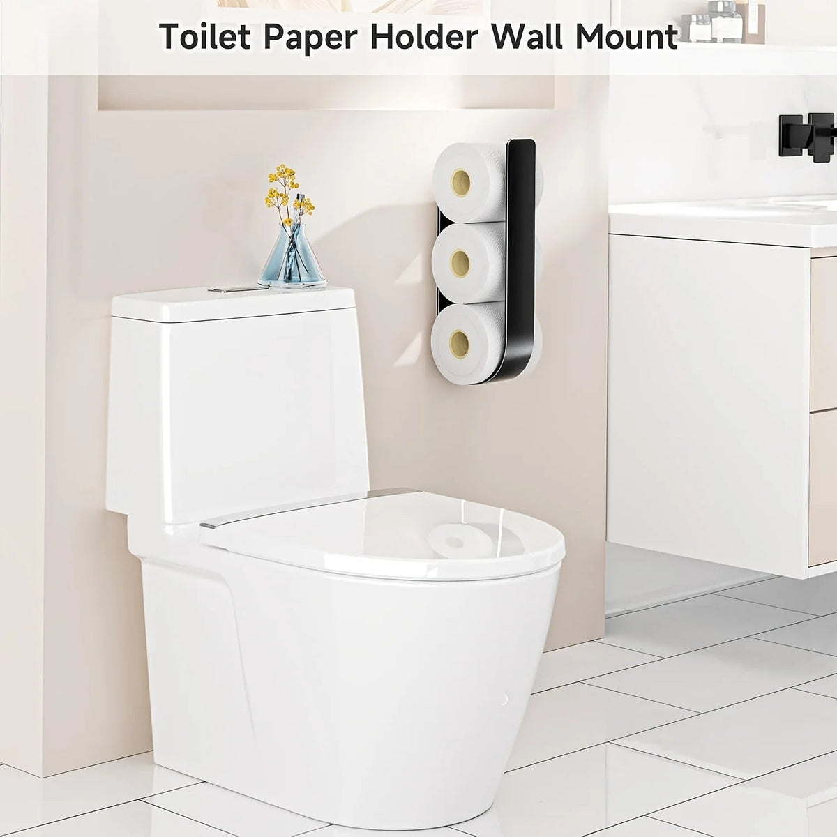 Toilet Paper Holder 3-Roll No-Drill Black Stainless Steel
