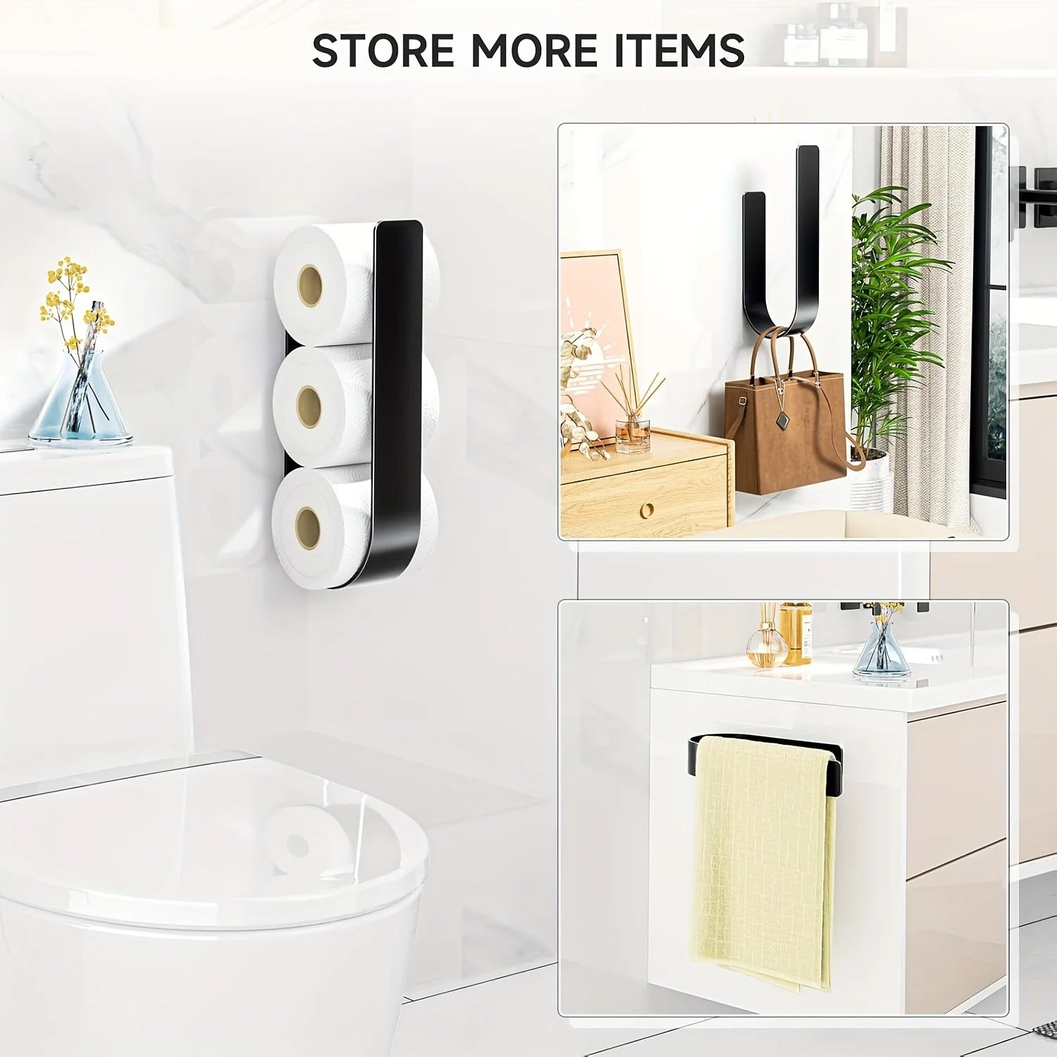 Toilet Paper Holder 3-Roll Stainless Steel Adhesive Mount