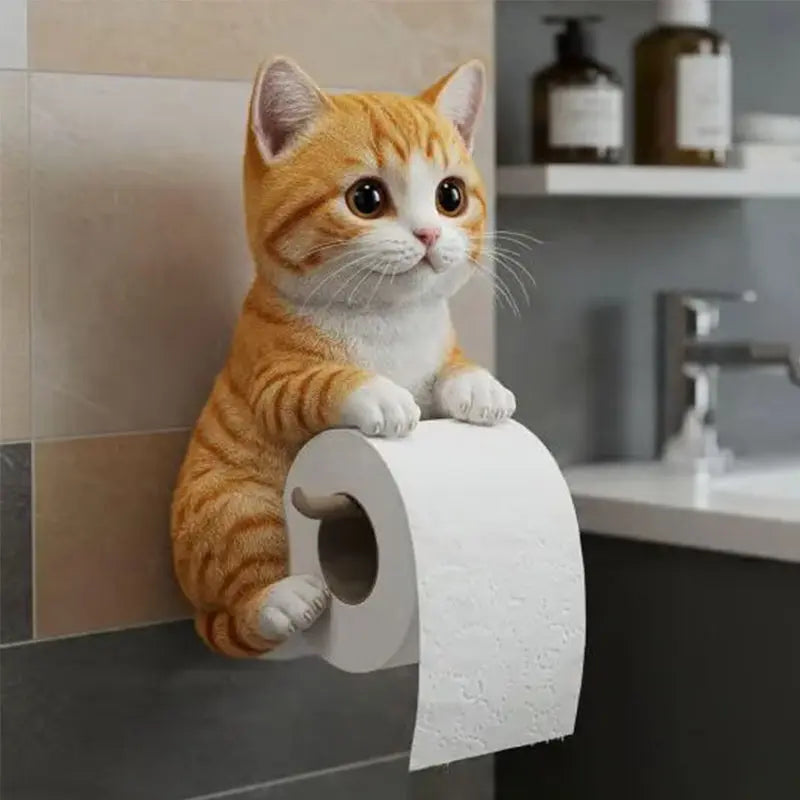 Toilet Paper Holder Cat Design Resin Wall-Mounted Space-Saving