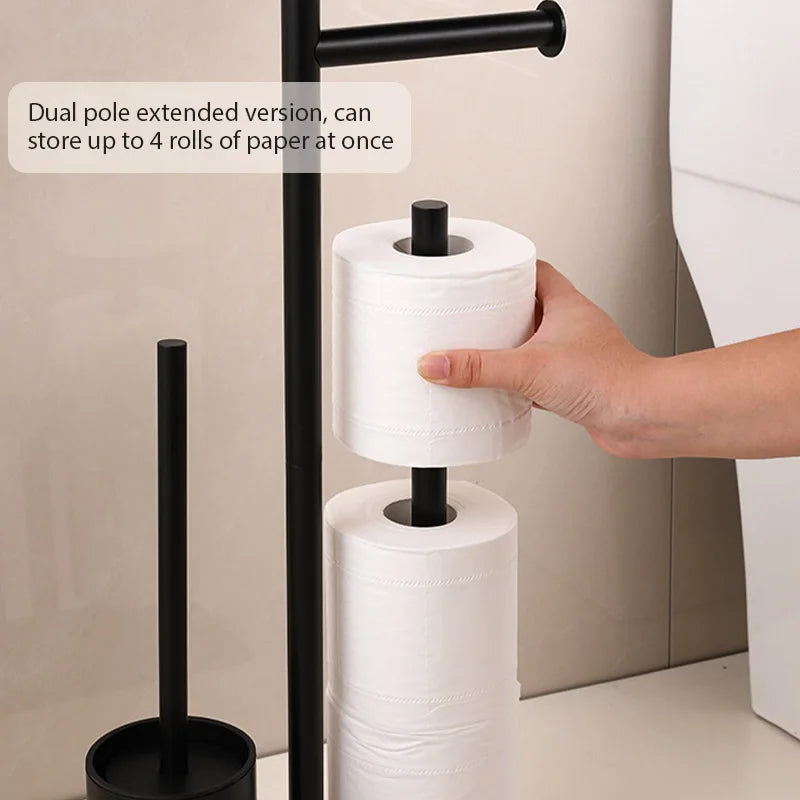 Toilet Paper Holder Freestanding With Brush & Shelf