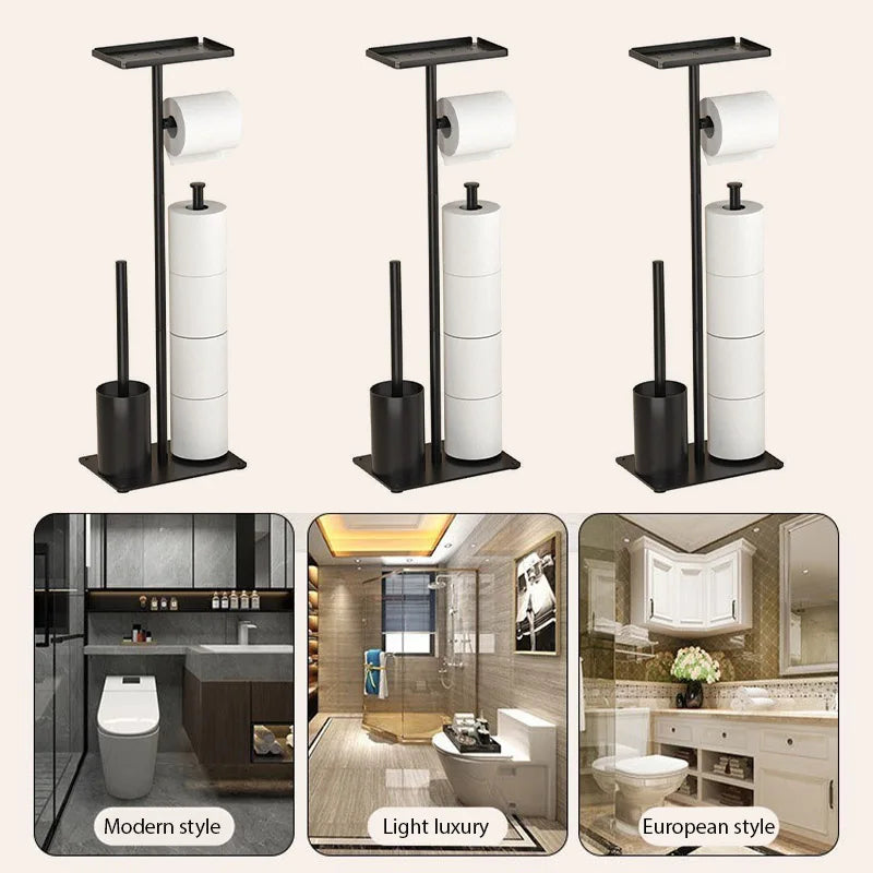 Toilet Paper Holder Freestanding With Brush & Shelf