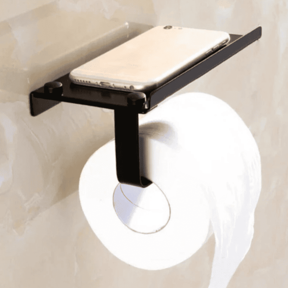 Toilet Paper Holder Phone Shelf Wall-Mounted Steel