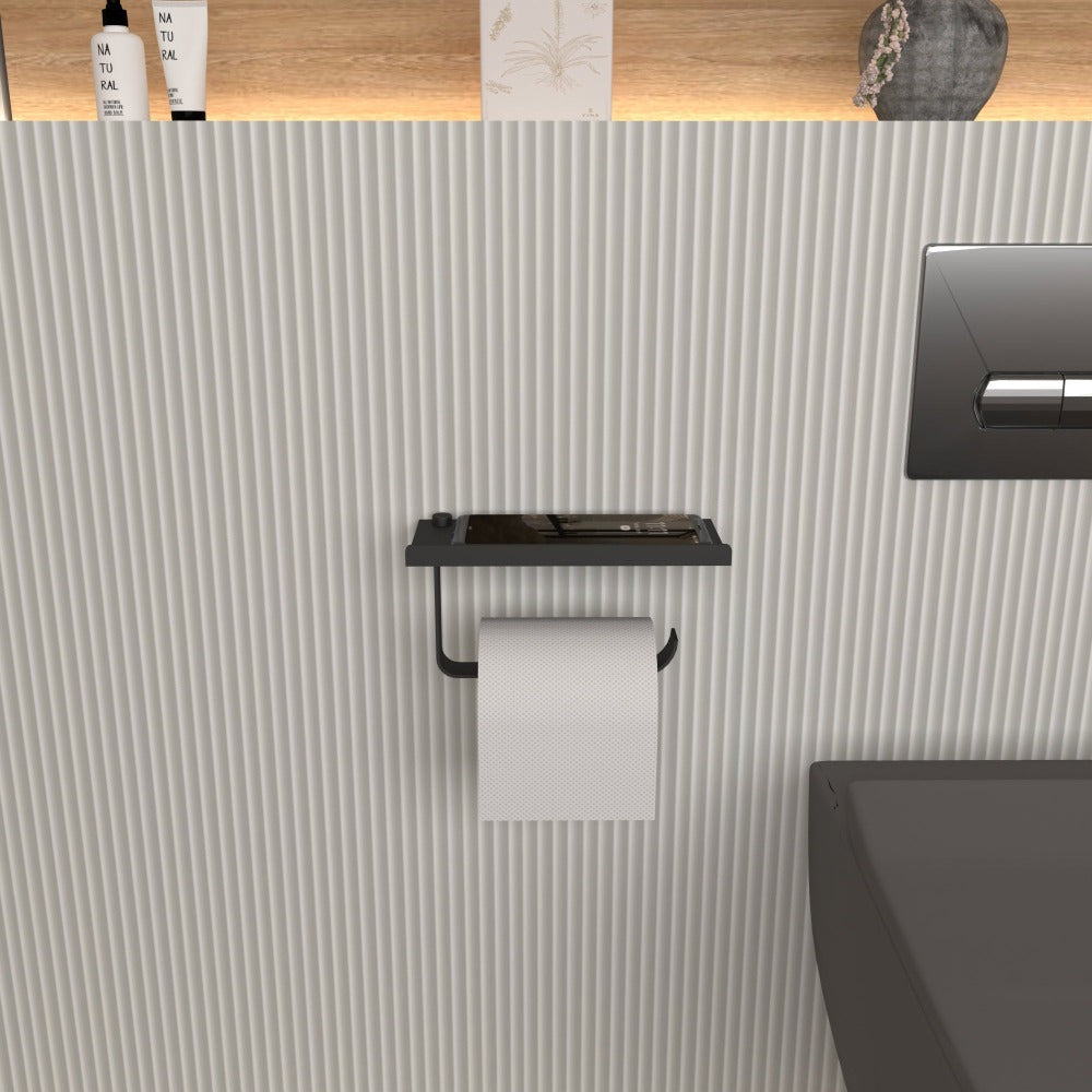 Toilet Paper Holder Phone Shelf Wall-Mounted Steel