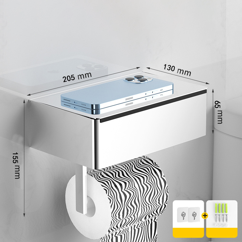 Toilet Paper Holder Stainless Steel Shelf Drill Free Mount