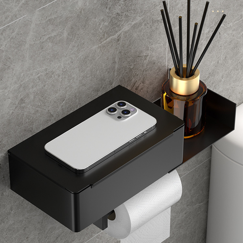 Toilet Paper Holder Stainless Steel Shelf Drill Free Mount