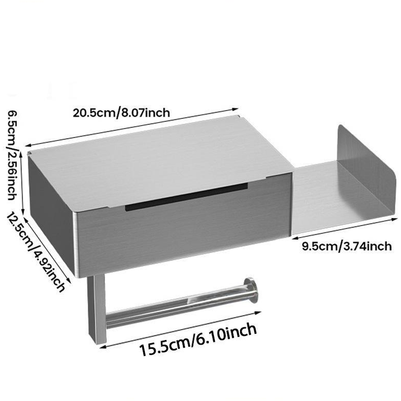 Toilet Paper Holder Stainless Steel Shelf Drill Free Mount