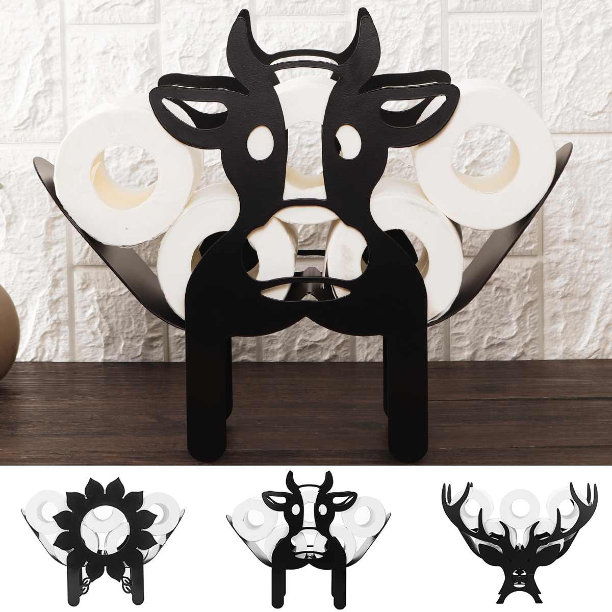 Toilet Paper Holder Wall-Mounted Animal Motif Holds 7 Rolls