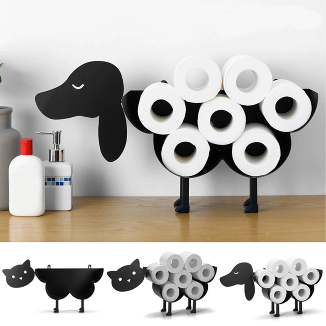 Toilet Paper Holder Wall-Mounted Animal Motif Holds 7 Rolls