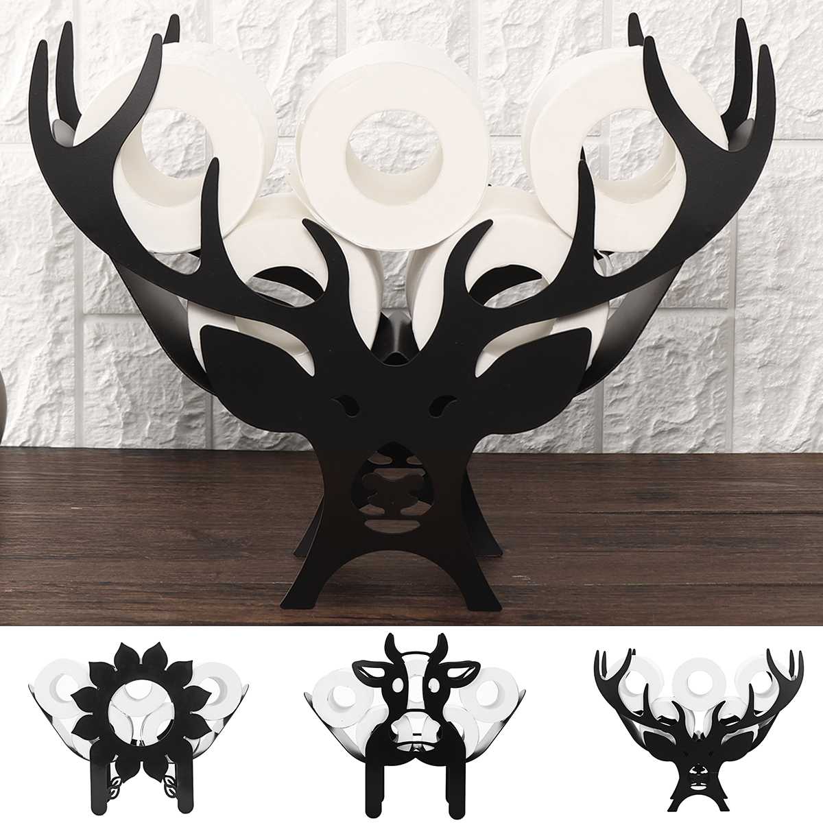 Toilet Paper Holder Wall-Mounted Animal Motif Holds 7 Rolls