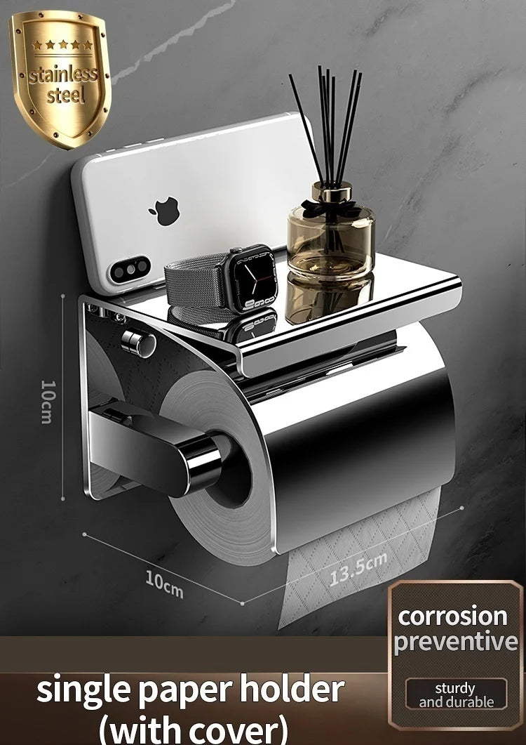 Toilet Paper Holder Wall-Mounted Stainless Steel Dust-Proof Cover
