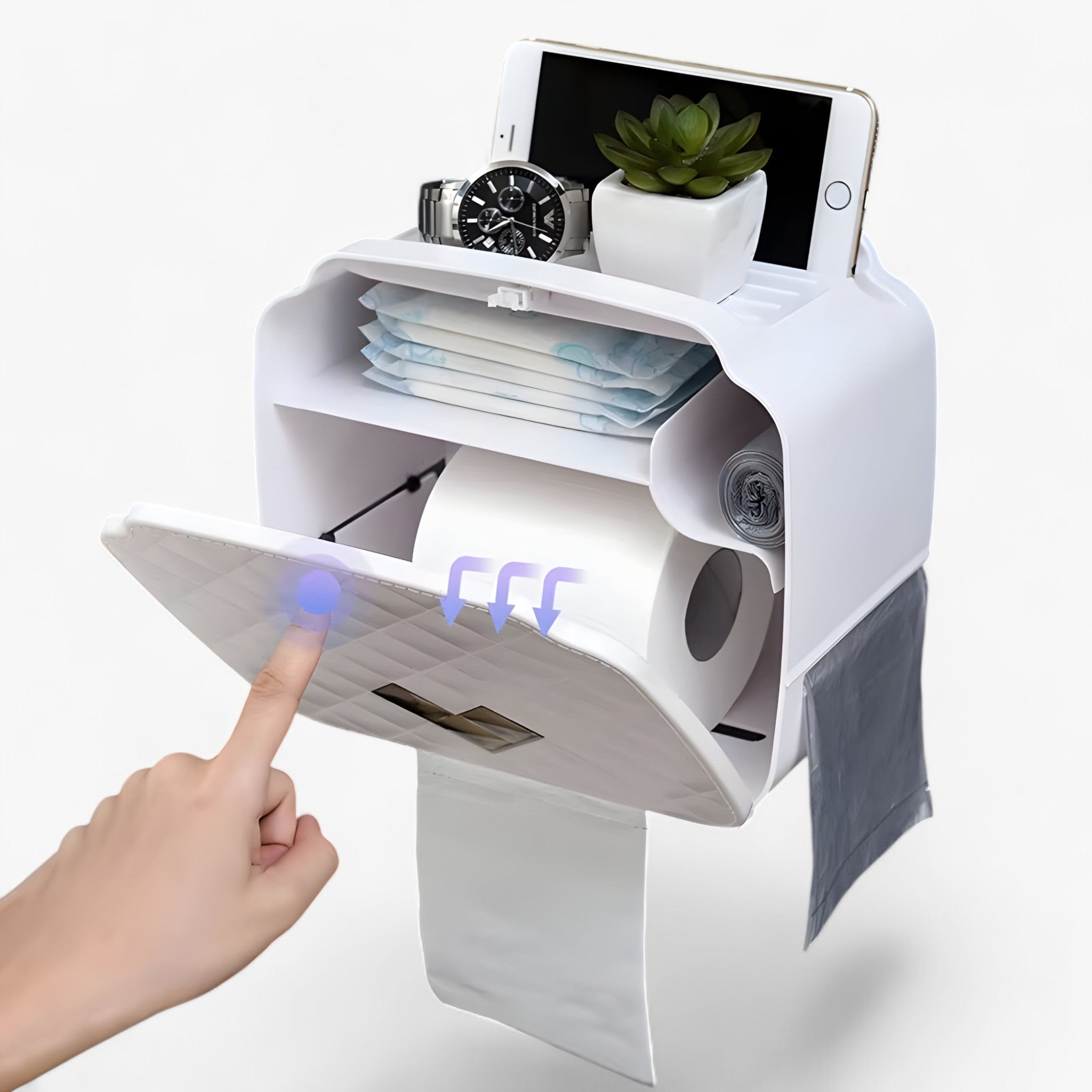 Toilet Paper Holder Wall-Mounted Waterproof Cover & Top Shelf