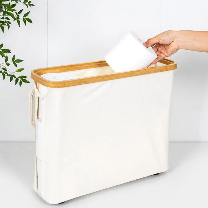 Toilet Paper Storage Box Large Capacity Bamboo-Look Lid