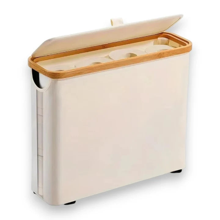 Toilet Paper Storage Box Large Capacity Bamboo-Look Lid