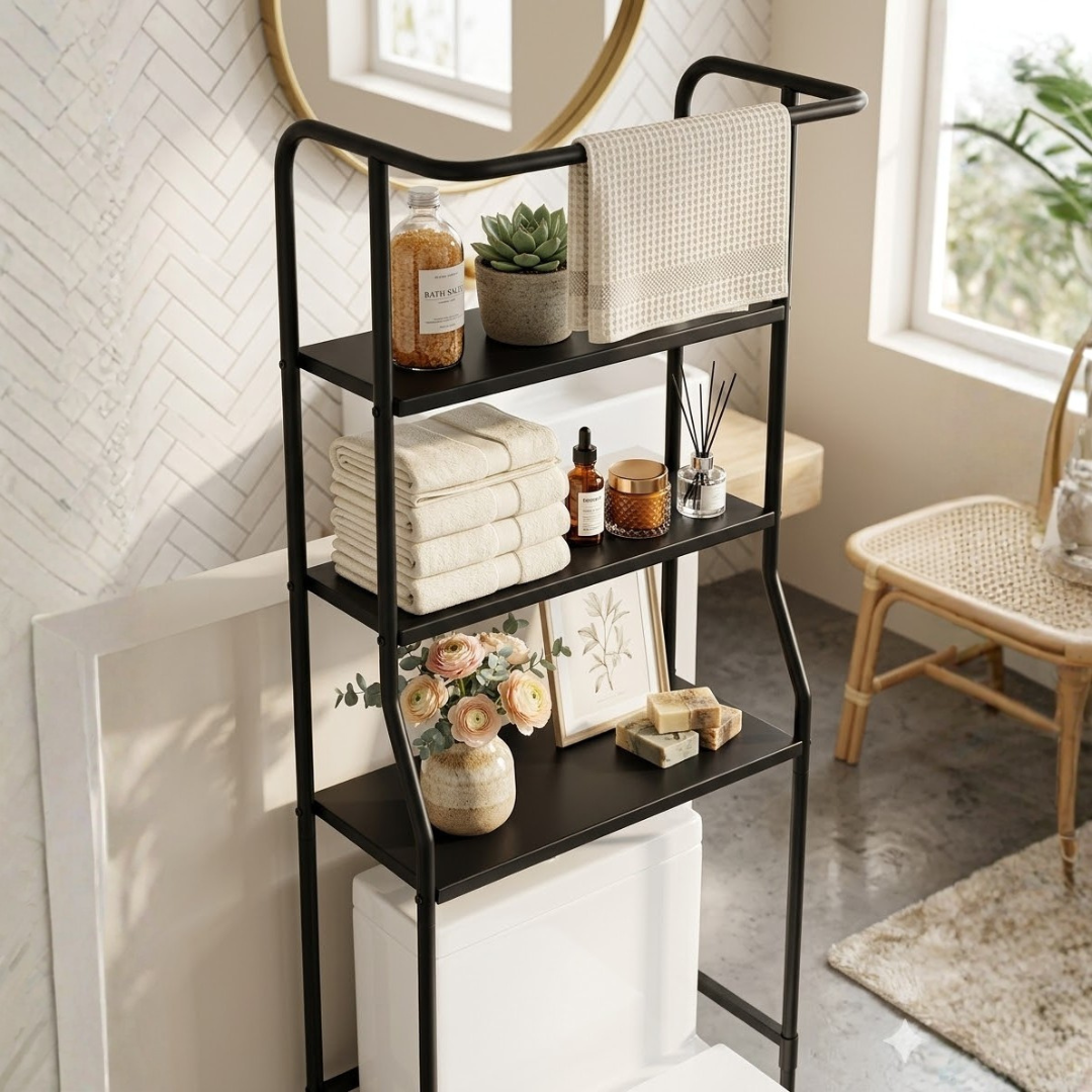 Toilet Shelf 3-Tier Powder-Coated Steel & Waterproof Shelves