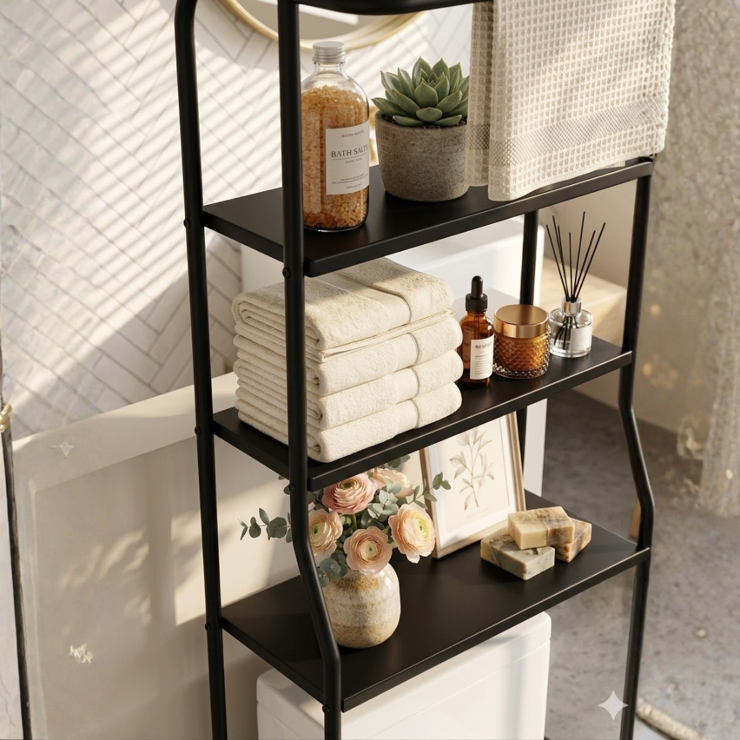 Toilet Shelf 3-Tier Powder-Coated Steel & Waterproof Shelves