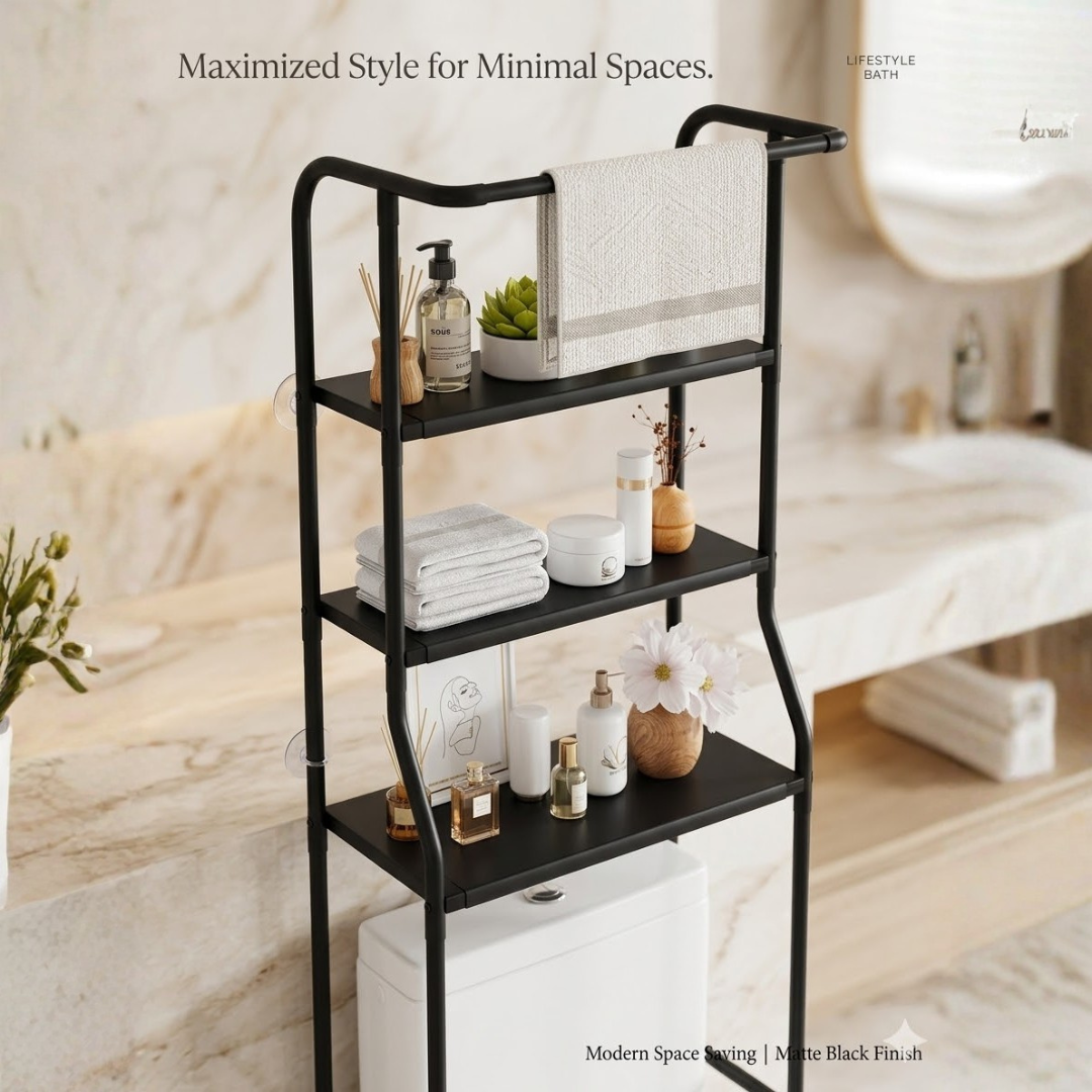 Toilet Shelf 3-Tier Powder-Coated Steel & Waterproof Shelves