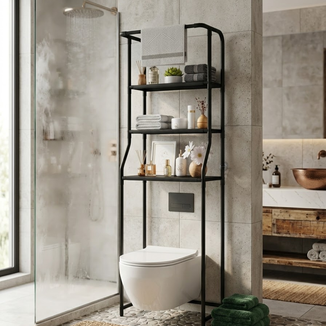 Toilet Shelf 3-Tier Powder-Coated Steel & Waterproof Shelves
