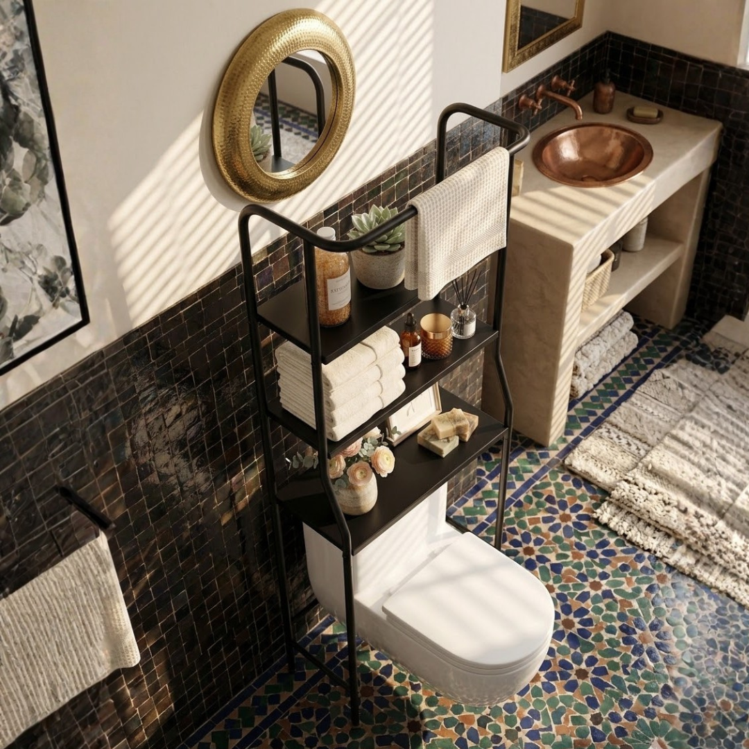 Toilet Shelf 3-Tier Powder-Coated Steel & Waterproof Shelves