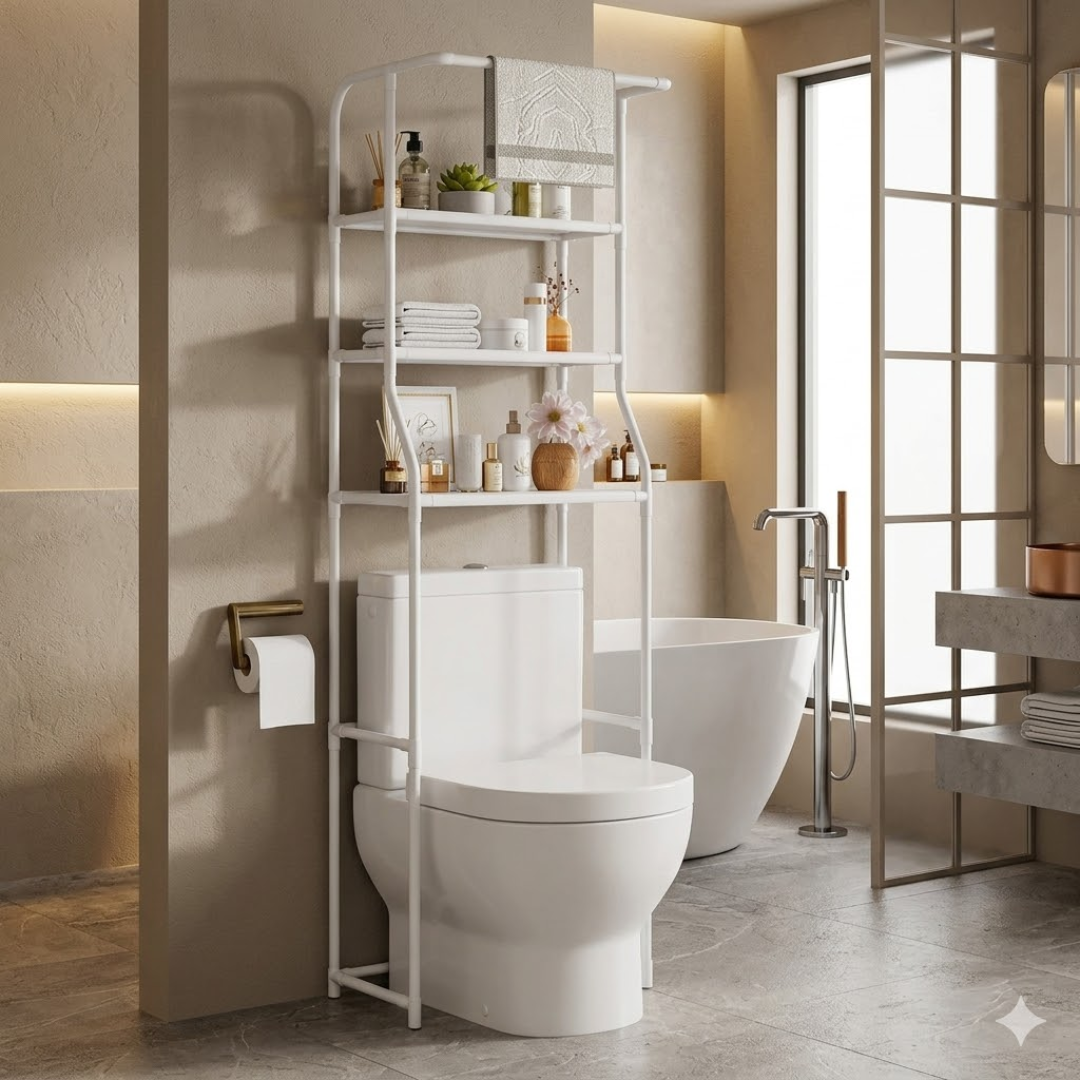 Toilet Shelf 3-Tier Powder-Coated Steel & Waterproof Shelves