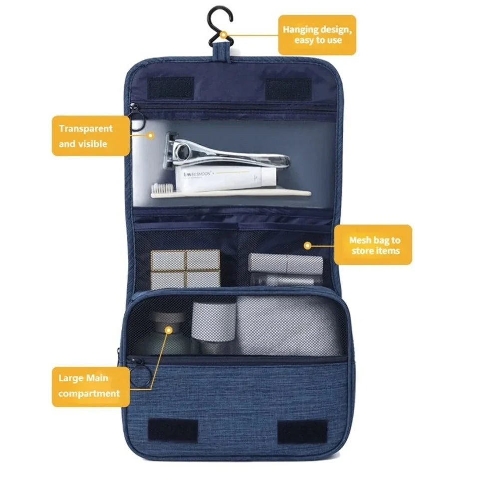 Toiletry Bag Foldable With Hanging Hook & Multiple Compartments