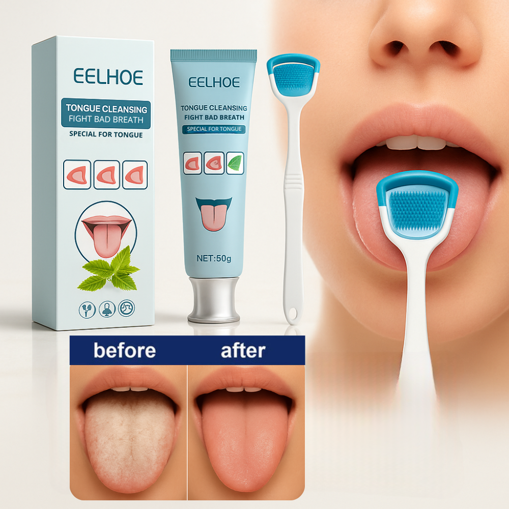 Tongue Cleaner Set Gel & Scraper Instant Fresh Breath