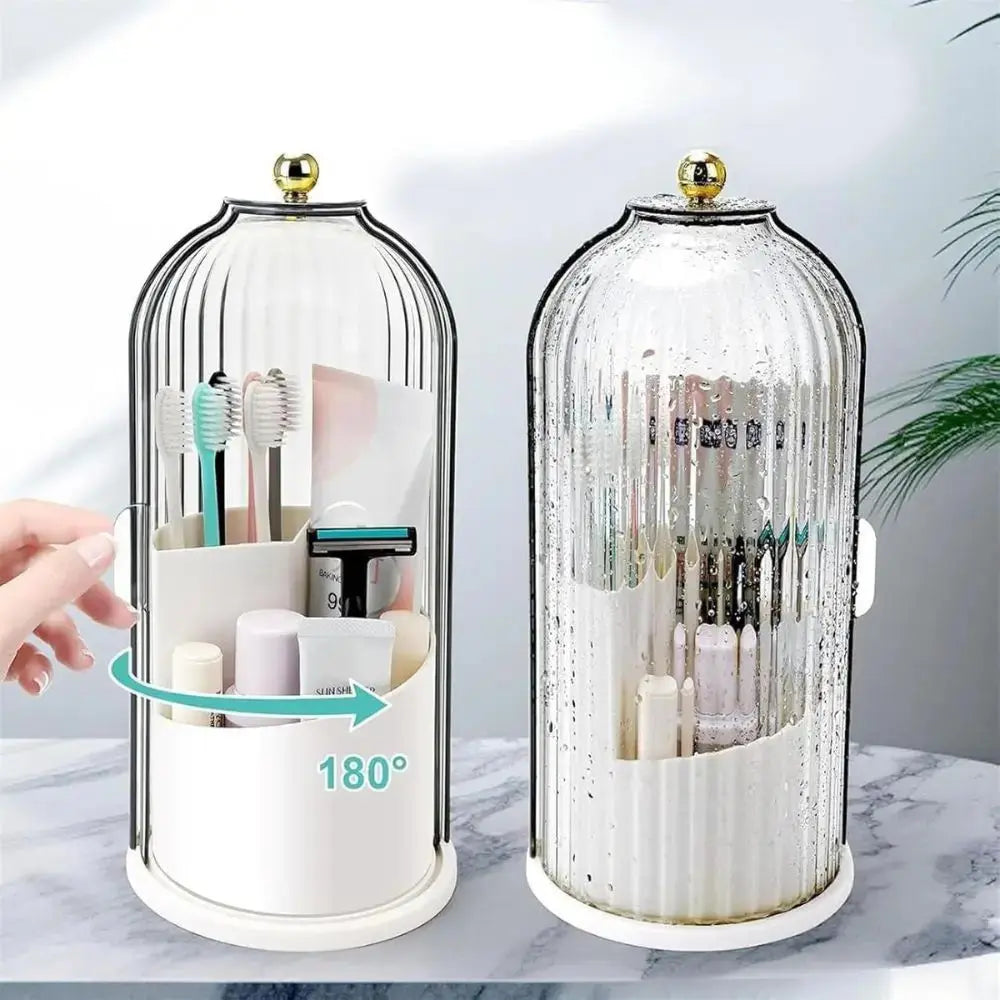 Toothbrush Holder Sliding Lid 3 Compartments 360 Degree Swivel