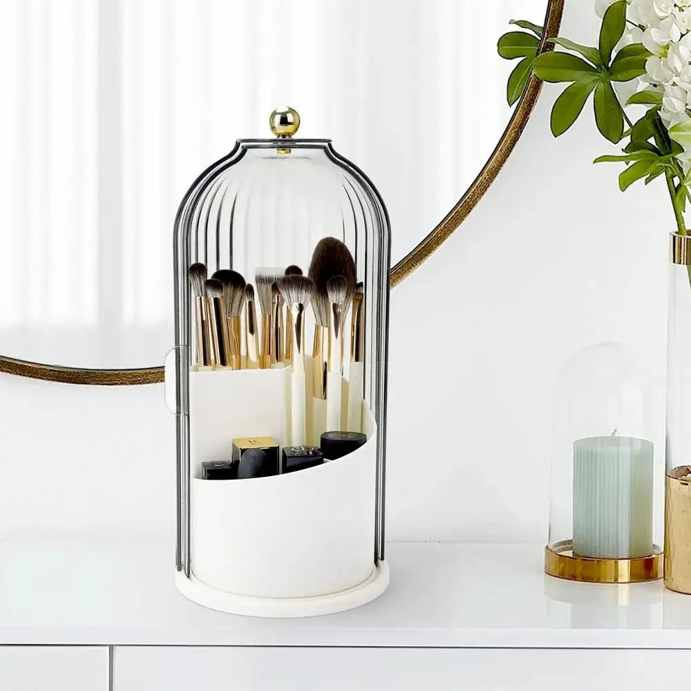 Toothbrush Holder Sliding Lid 3 Compartments 360 Degree Swivel