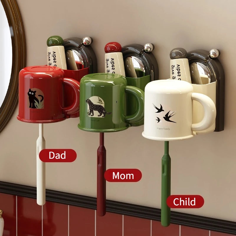 Toothbrush Holder Suction Wall Mount Drip-Free Cup & Storage