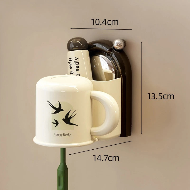Toothbrush Holder Suction Wall Mount Drip-Free Cup & Storage