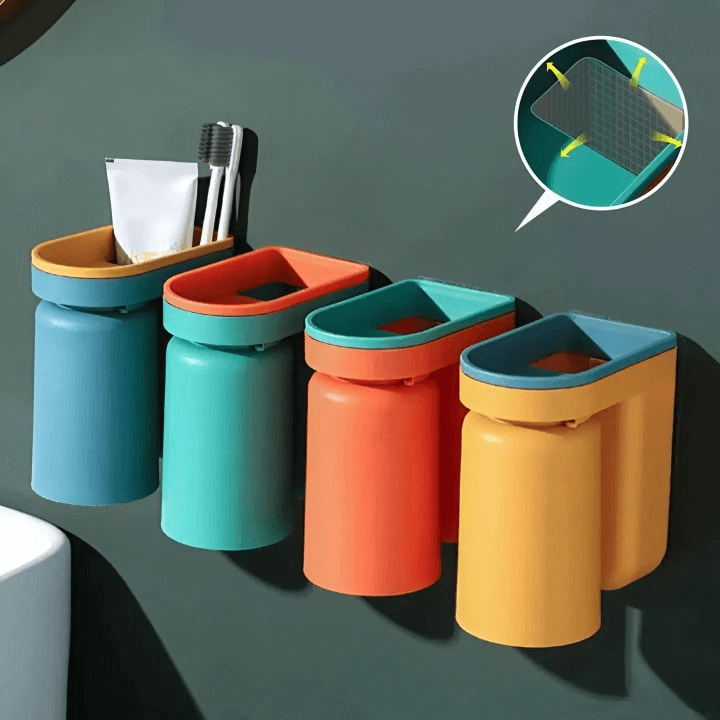 Toothbrush Wall Holder Self-Adhesive No-Drill Cup & Toothpaste Tray