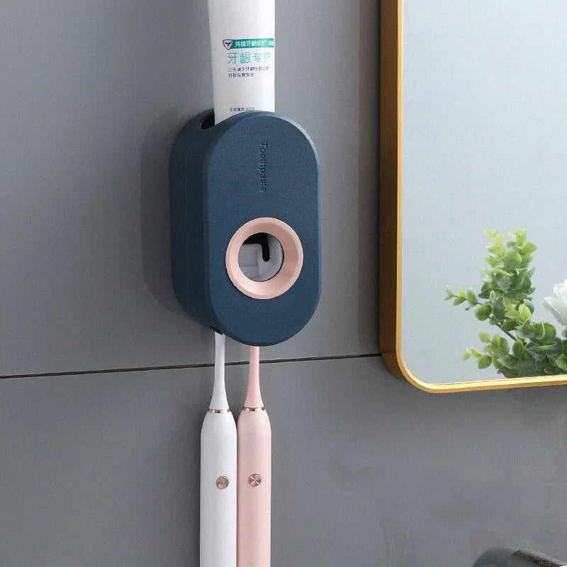 Toothpaste Dispenser Wall-Mounted One-Press No-Drill Toothbrush Holders