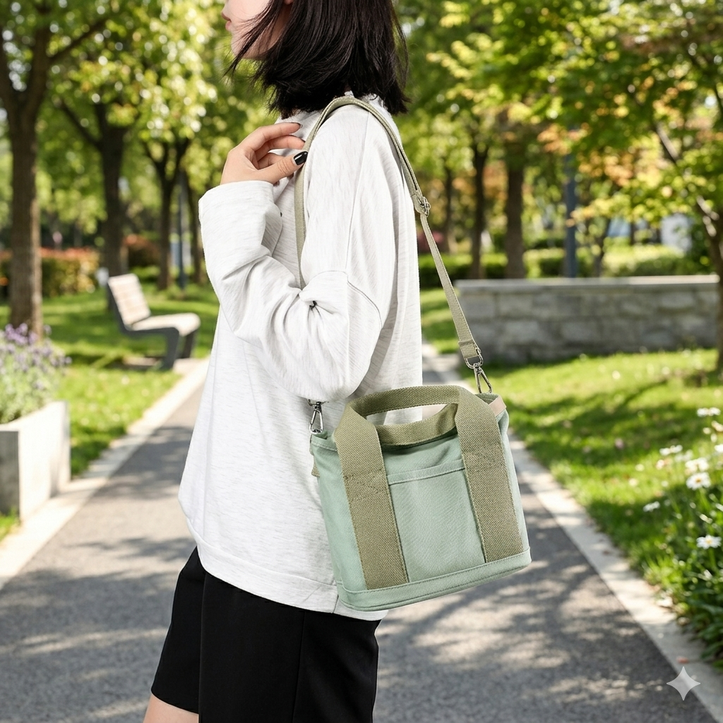 Tote Bag Canvas Interior Pockets & Metal Zipper