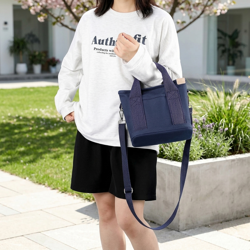 Tote Bag Canvas Interior Pockets & Metal Zipper