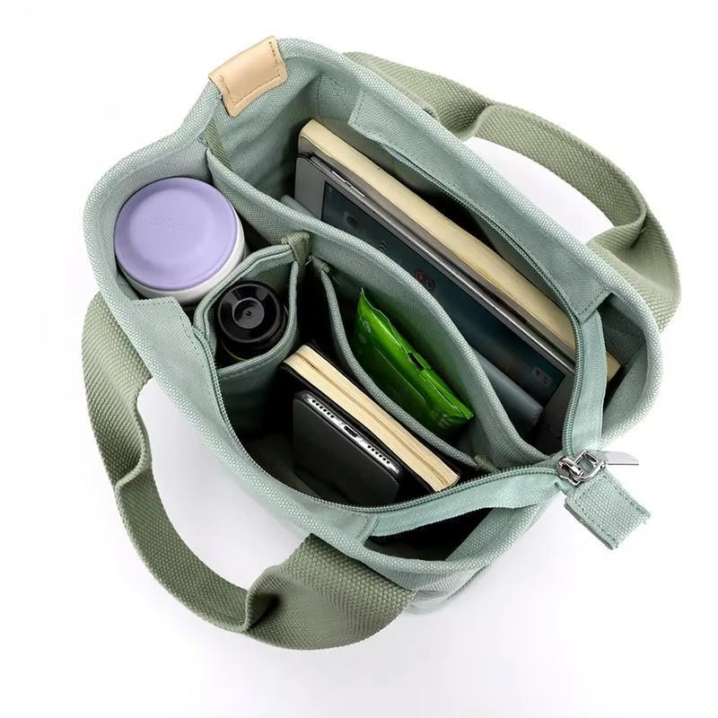 Tote Bag Canvas Interior Pockets & Metal Zipper