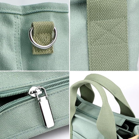 Tote Bag Canvas Interior Pockets & Metal Zipper