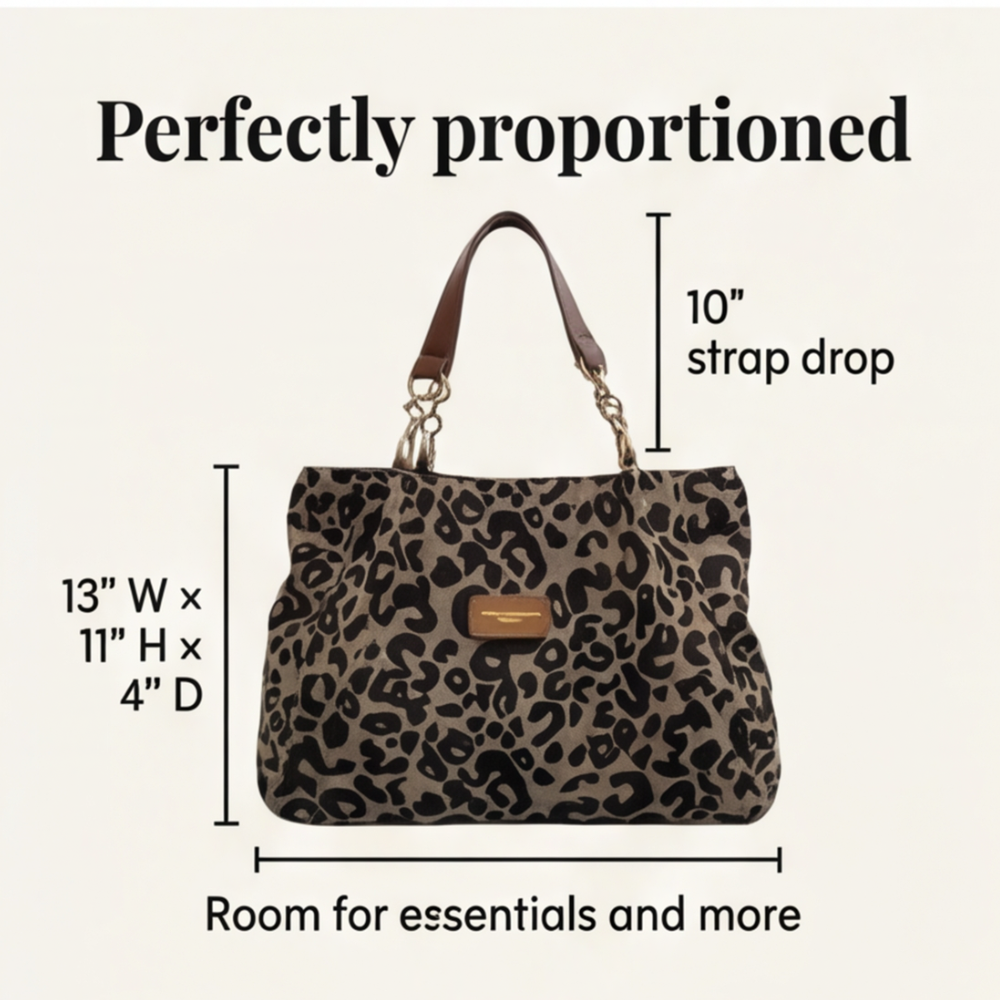 Tote Bag Leopard Print Canvas Faux Leather Straps