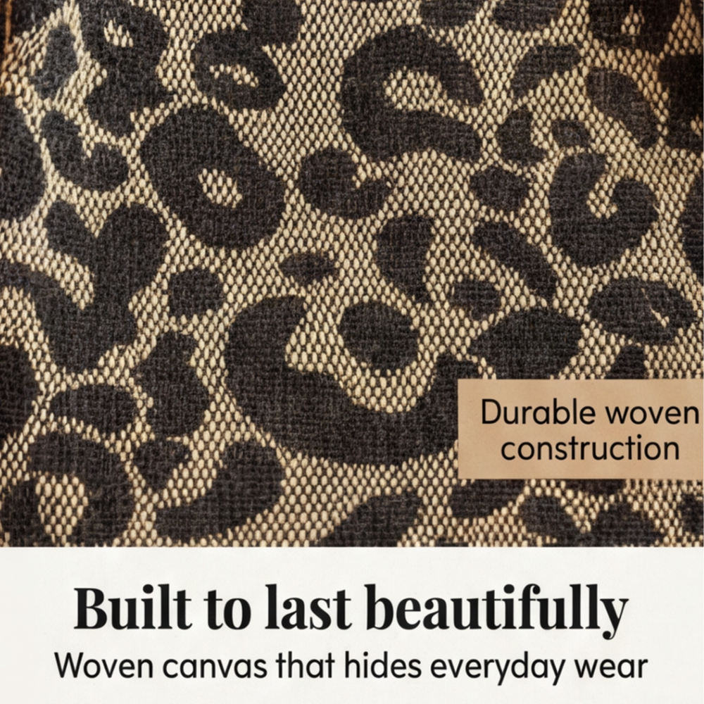 Tote Bag Leopard Print Canvas Faux Leather Straps