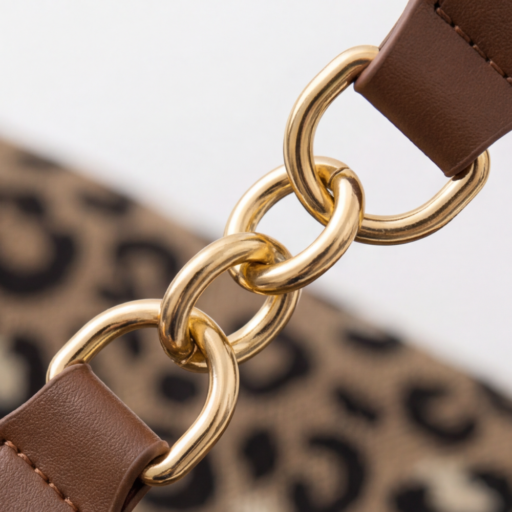 Tote Bag Leopard Print Canvas Faux Leather Straps