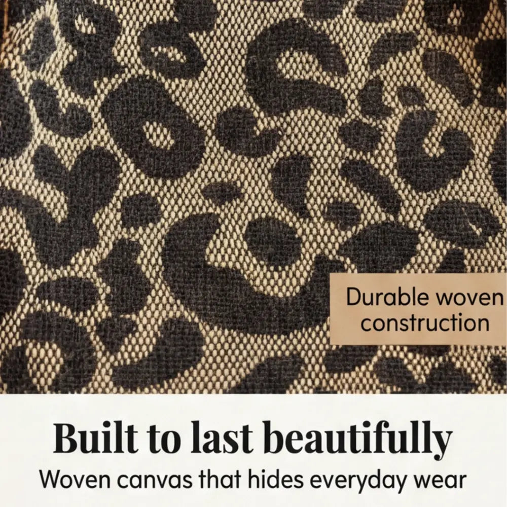 Tote Bag Leopard Print Woven Canvas Gold Chain Straps