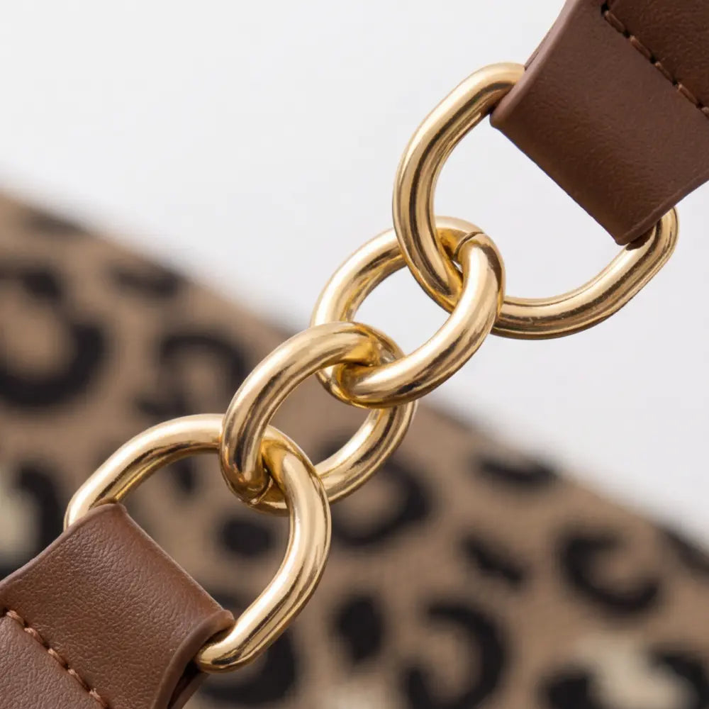 Tote Bag Leopard Print Woven Canvas Gold Chain Straps