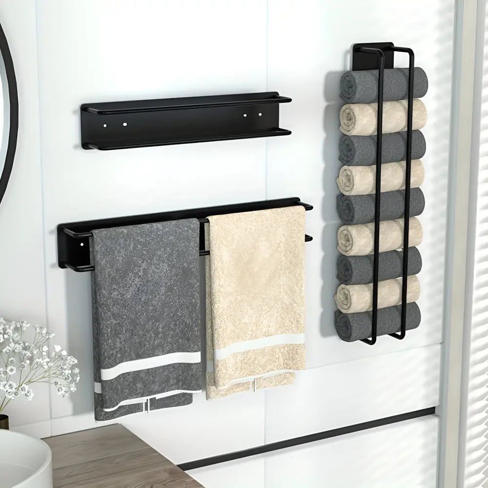 Towel Holder Wall-Mounted Matte Black Wrought Iron