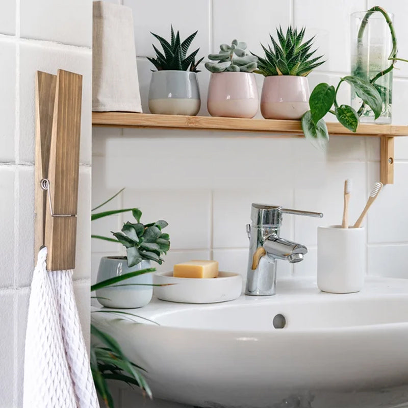 Towel Holder Wood Strong Spring Clip & Nano Adhesive