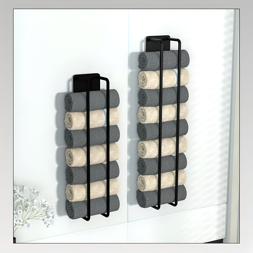 Towel Rack Wall-Mounted Matte Black Wrought Iron